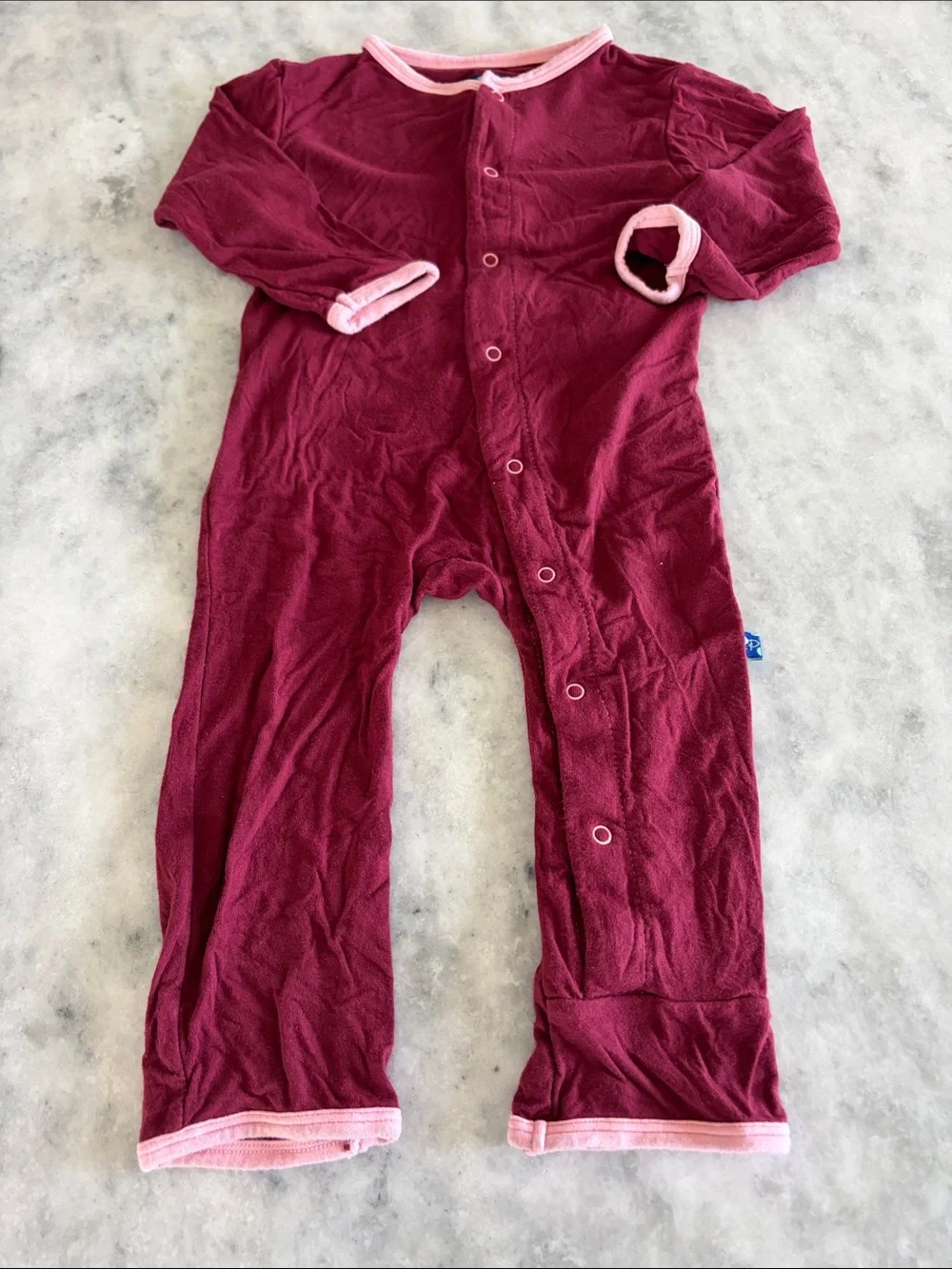 Kickee Pants Burgundy One-Piece with Light Pink Trim